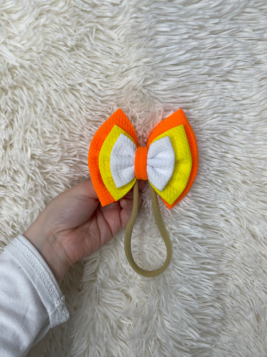 Candy Corn Single 4” Bow | CLIP OR NYLON